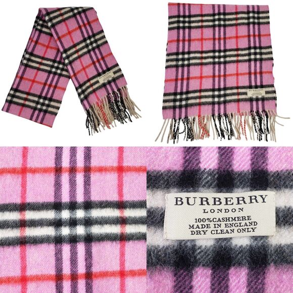 Burberry Scarf Pink Plaid Classic Fringe Scarf Cashmere Classic Nova Check - Picture 1 of 6